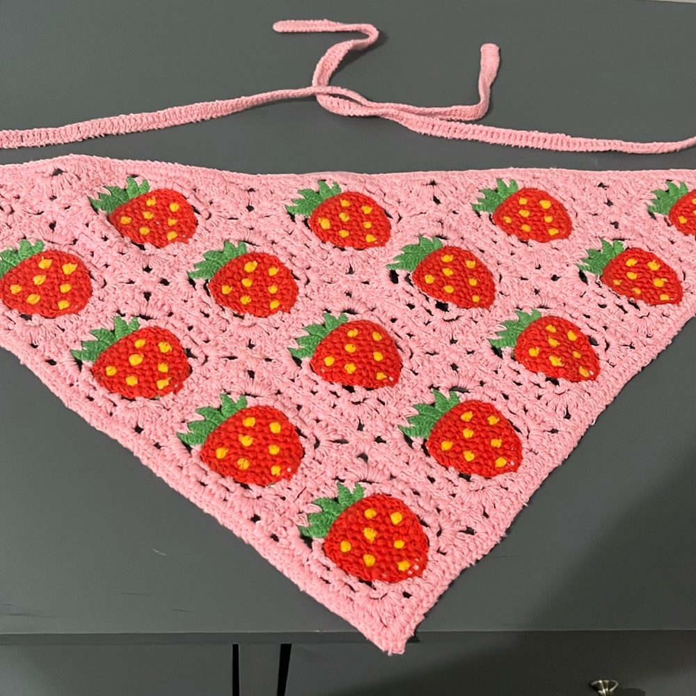 Strawberry Crochet Bandana - Pink